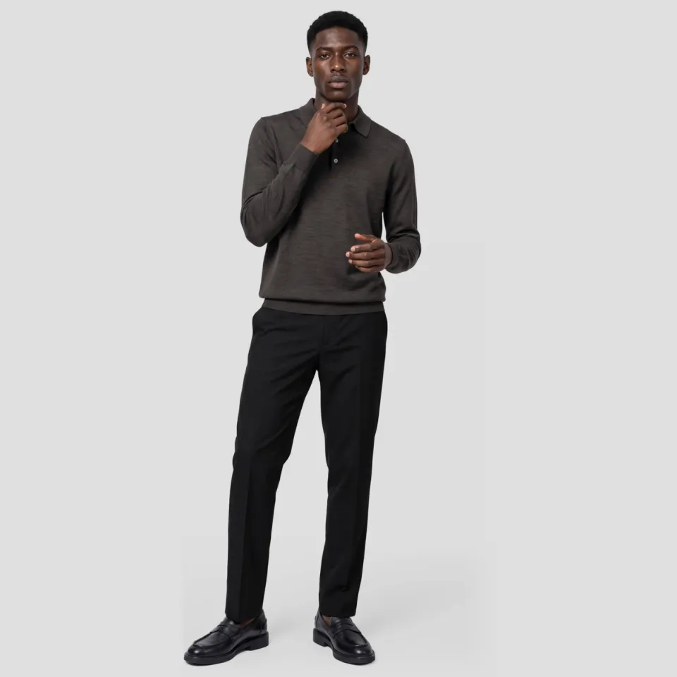 Profuomo wollen regular fit gebreide trui - donkerbruin Dark Brown