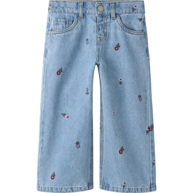 NAME IT MINI NMFROSE wide leg gebloemde jeans met borduursels - medium blue denim