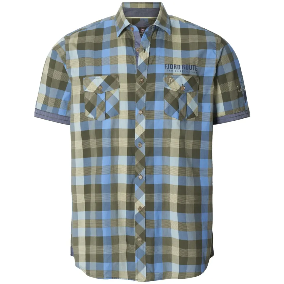 Jan Vanderstorm +FIT Collectie regular geruit casual overhemd turquoise, foto 2