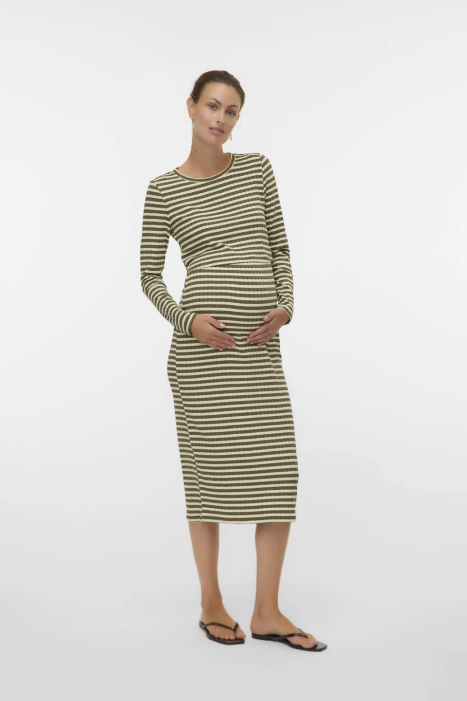 Mamalicious MLELOISE zwangerschaps longsleeve groen Groen/offwhite