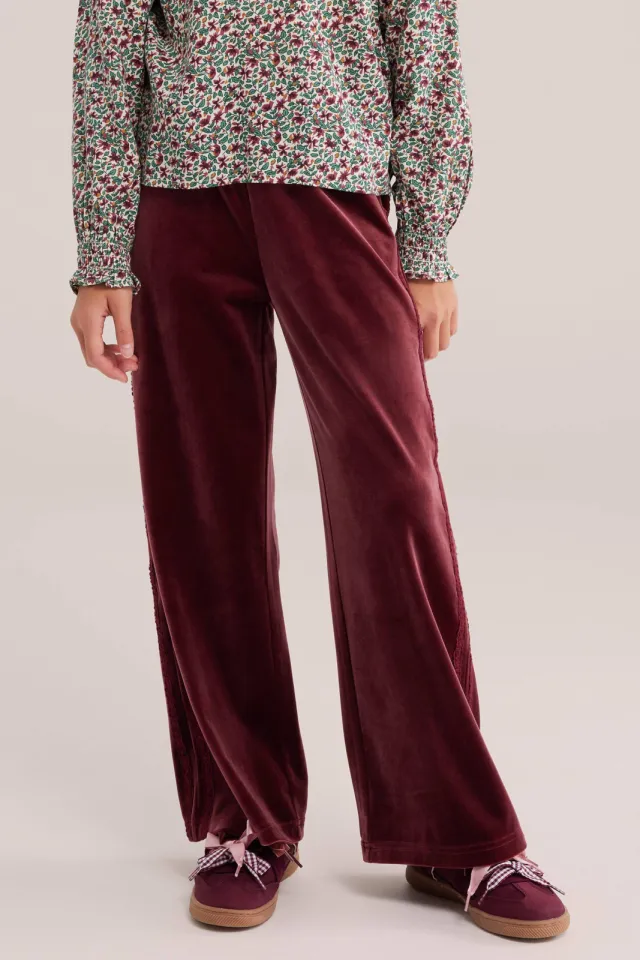 WE Fashion fluwelen loose fit casual broek donkerrood