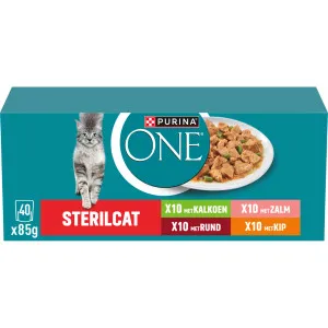 Purina ONE Sterilcat Adult kalkoen, zalm, rund en kip in saus 40 x 85 g, foto 3