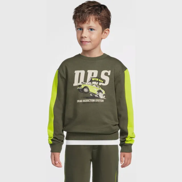 Orange Stars fleece sweater met contrasterende detail Noud khaki