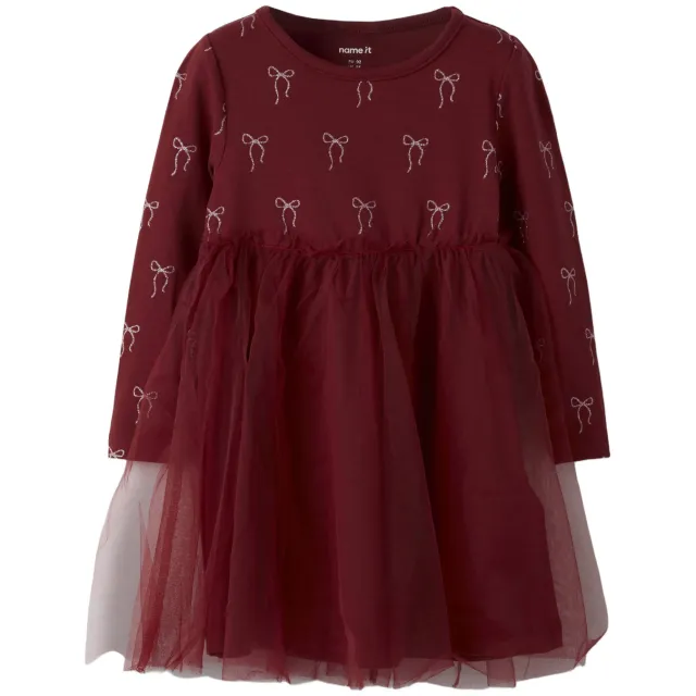 NAME IT MINI korte jurk met print donkerrood