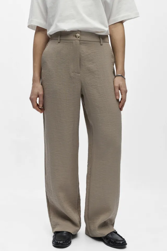 Object wide leg regular waist casual broek taupe, foto 3