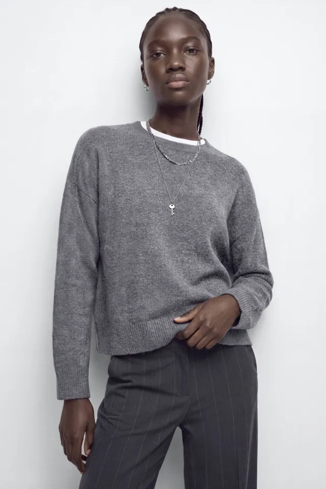 Mango TEEN gebreide trui met studs en wol - grijs