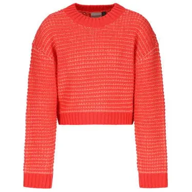 Retour Jeans rechtvallende gebreide trui - koraalrood Meisjes Acryl Ronde hals