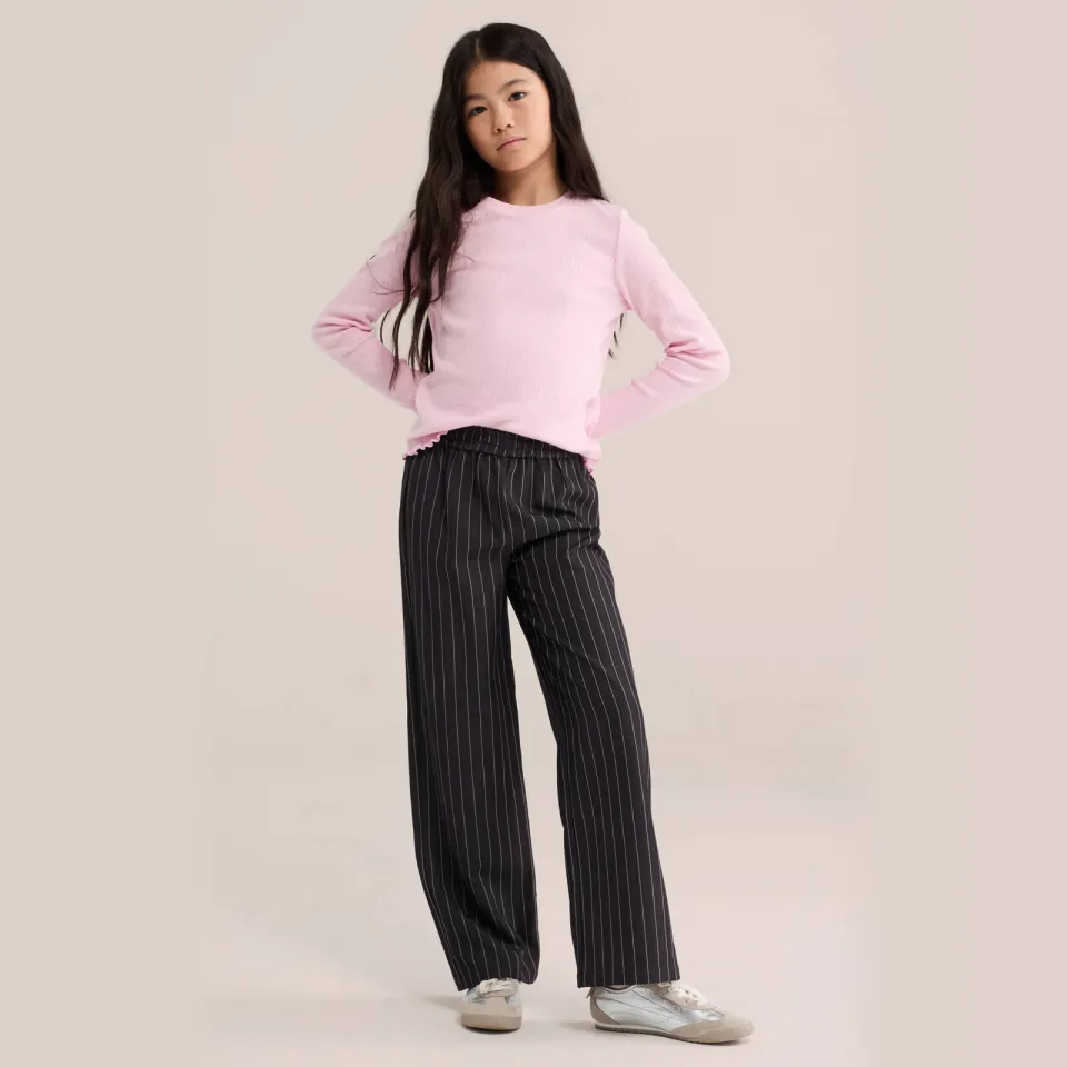 WE Fashion straight leg gestreepte pantalon zwart Antraciet