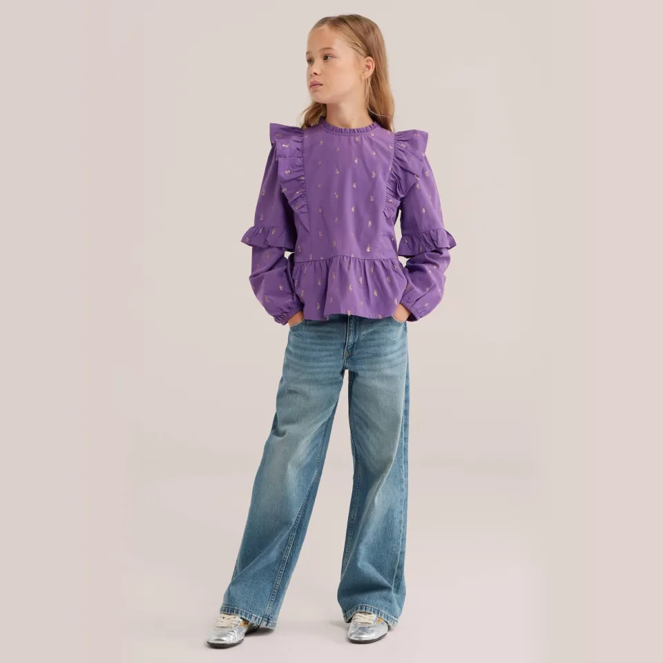 WE Fashion blousetop met ruches en print paars, foto 3