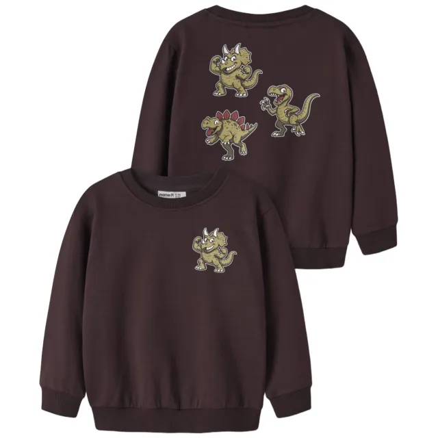 NAME IT MINI rechtvallende sweater met backprint - donkerbruin