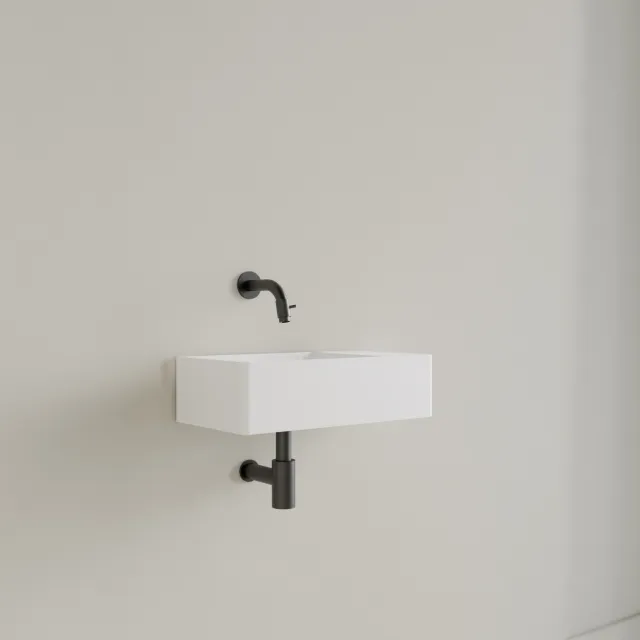 Gliss Design Fontein Gliss Design Freya Solid Marble 40x22x10 cm Zonder Kraangat Rechts Glans Wit