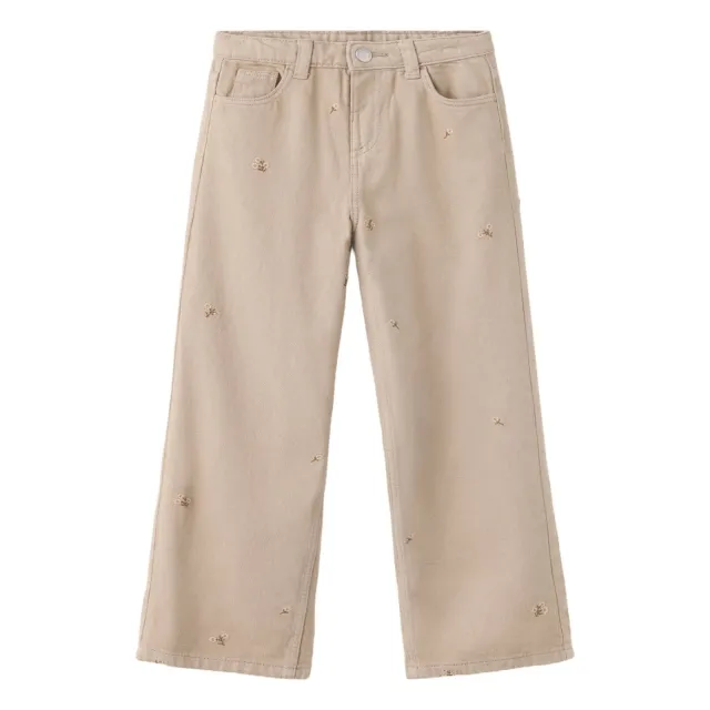 Mango Kids regular fit wide leg jeans met borduursels - lichtbeige, foto 2