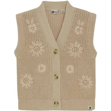 Daily7 gebloemde gilet lichtbruin gebreid Meisjes Katoen V-hals Bloemen