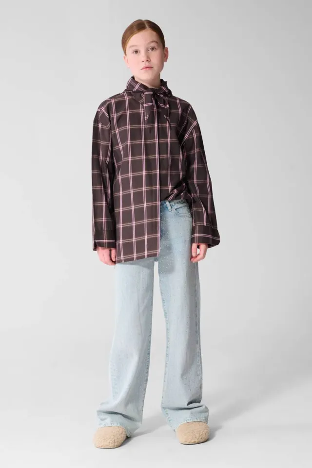 Shoeby geruite blouse donkerbruin