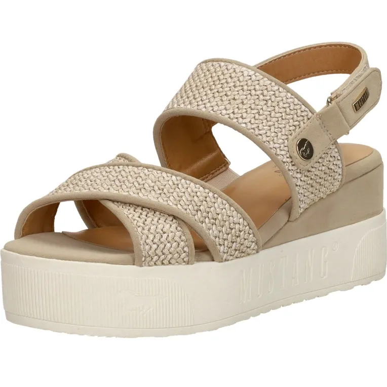 Mustang sandalen met sleehak beige, foto 4