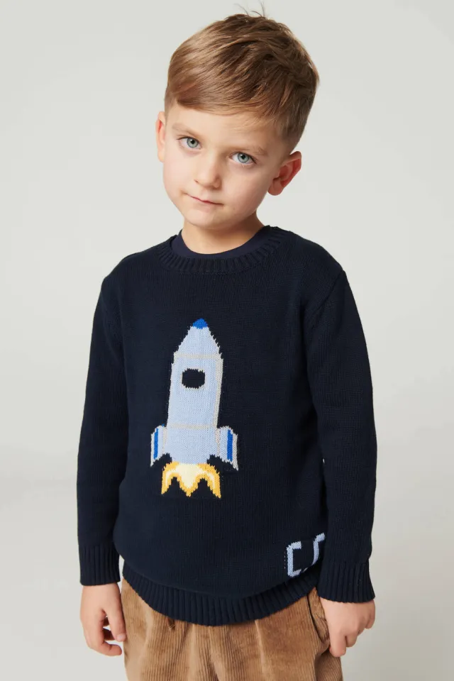 Copenhagen Colors gebreide trui met print - donkerblauw