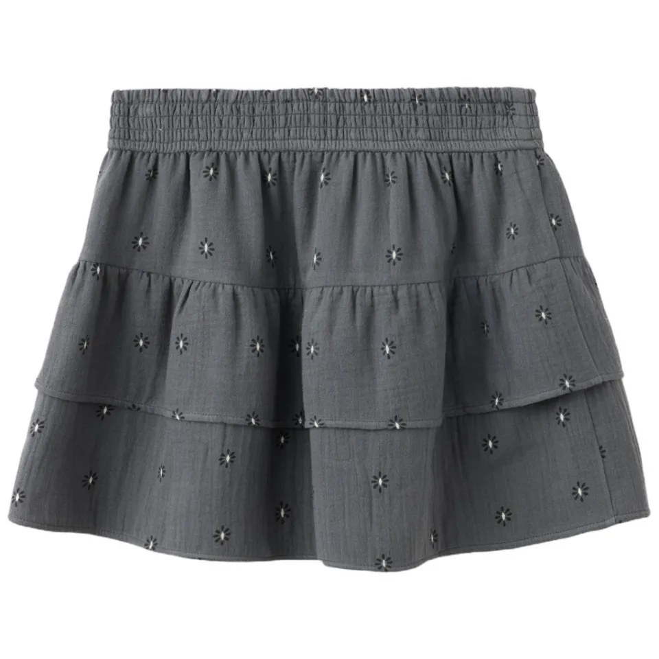 Mango Kids gebloemde midi strokenrok met ruches grijs, foto 4