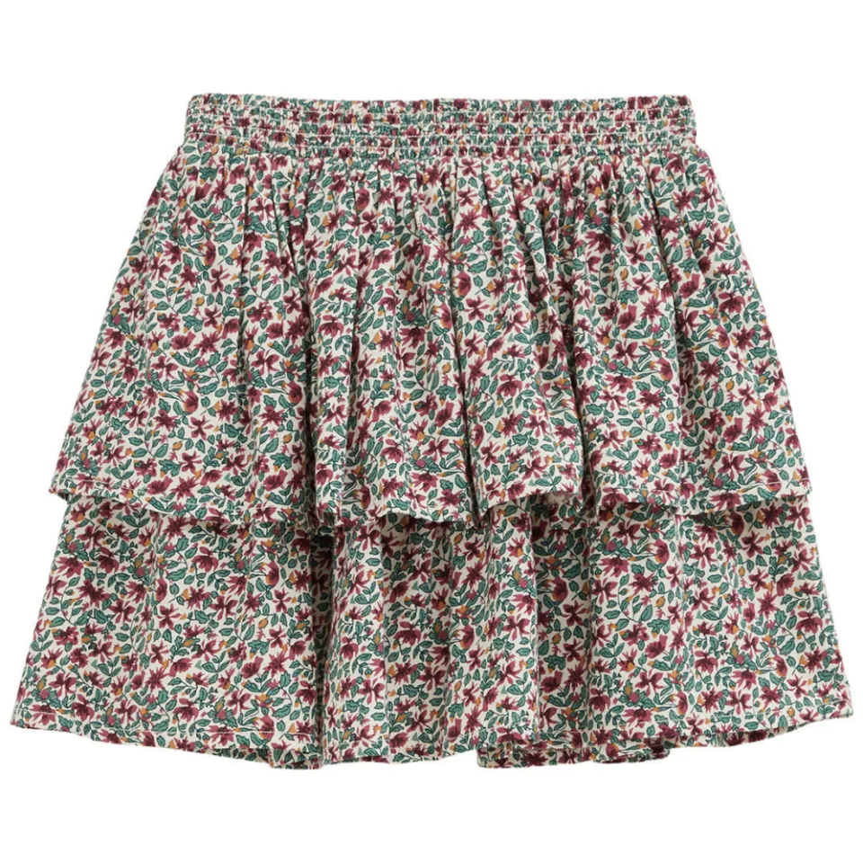 WE Fashion gebloemde korte rok met ruches ecru/groen/donkerrood, foto 4