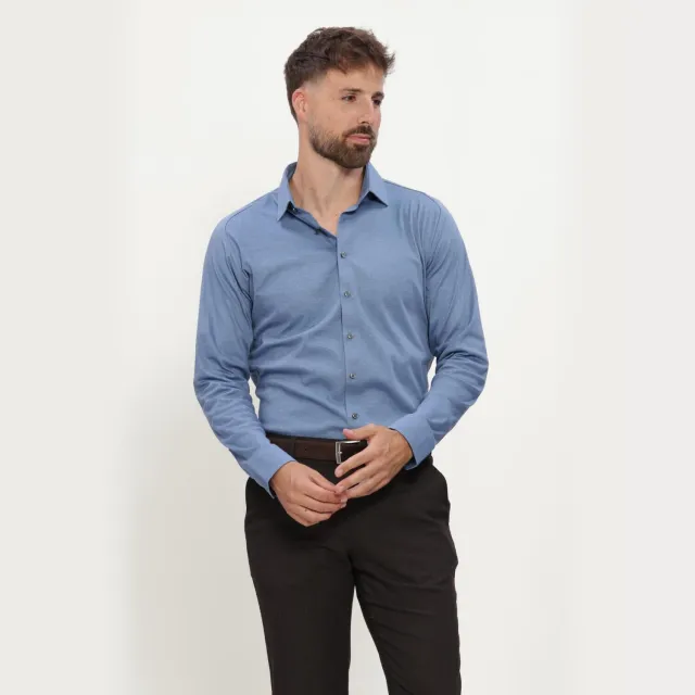 Desoto Slim Fit jersey overhemd duifblauw
