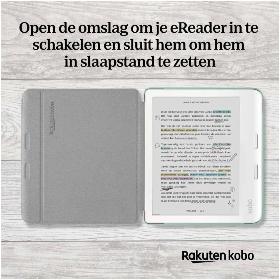 Kobo Libra Colour Basic sleepcover hoes groen, foto 4