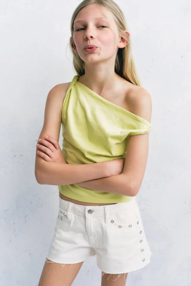 Mango Kids denim short met studs wit, foto 3