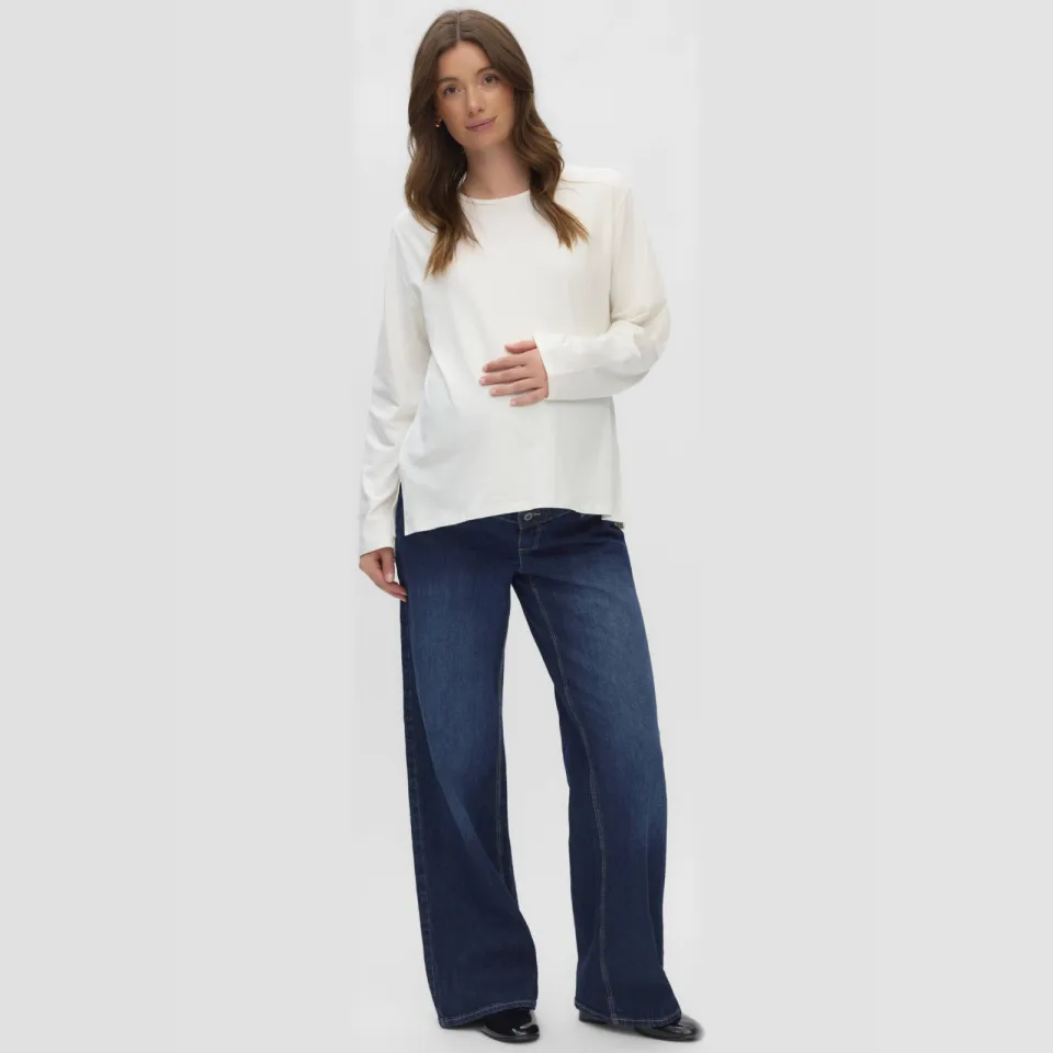 Mamalicious MLMALAGA zwangerschaps wide leg jeans - donkerblauw Dark blue denim