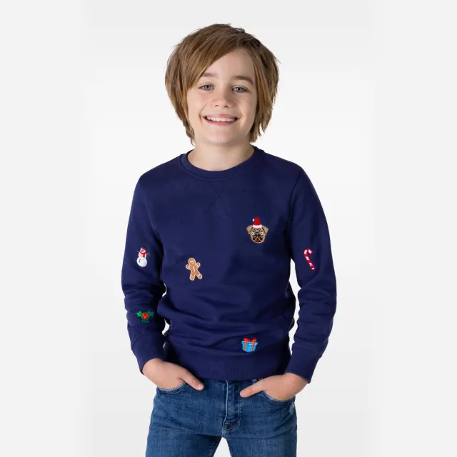 OppoSuits kerstsweater X-Mas Icons met all over print donkerblauw