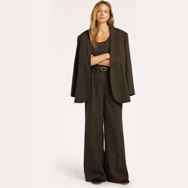Beaumont wide leg pied-de-poule broek - donkerbruin