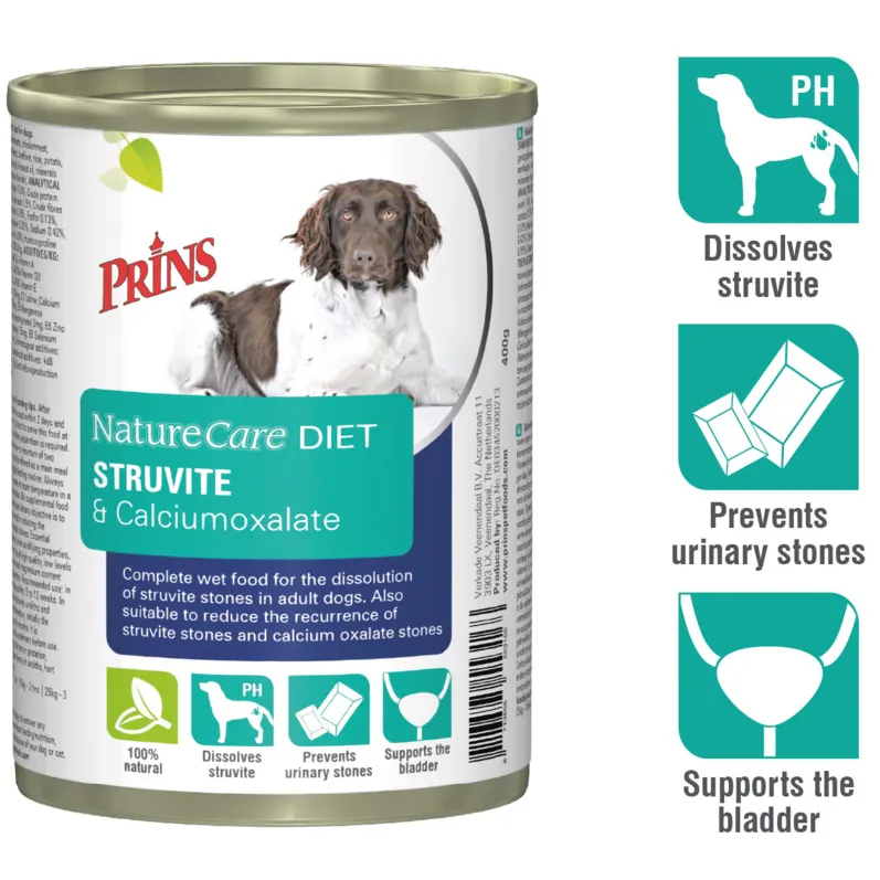 6x Prins NatureCare Diet Struvite & Calciumoxalate Hondenvoer Nat 400 gr, foto 2