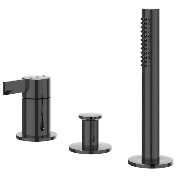 IVY Badrandcombinatie IVY Pact 3-gats Mengkraan Met Uittrekbare Handdouche Zonder Uitloop Zwart Chroom PVD