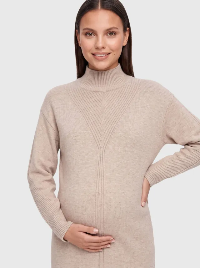 Only Maternity gebreide zwangerschapscoljurk beige, foto 5