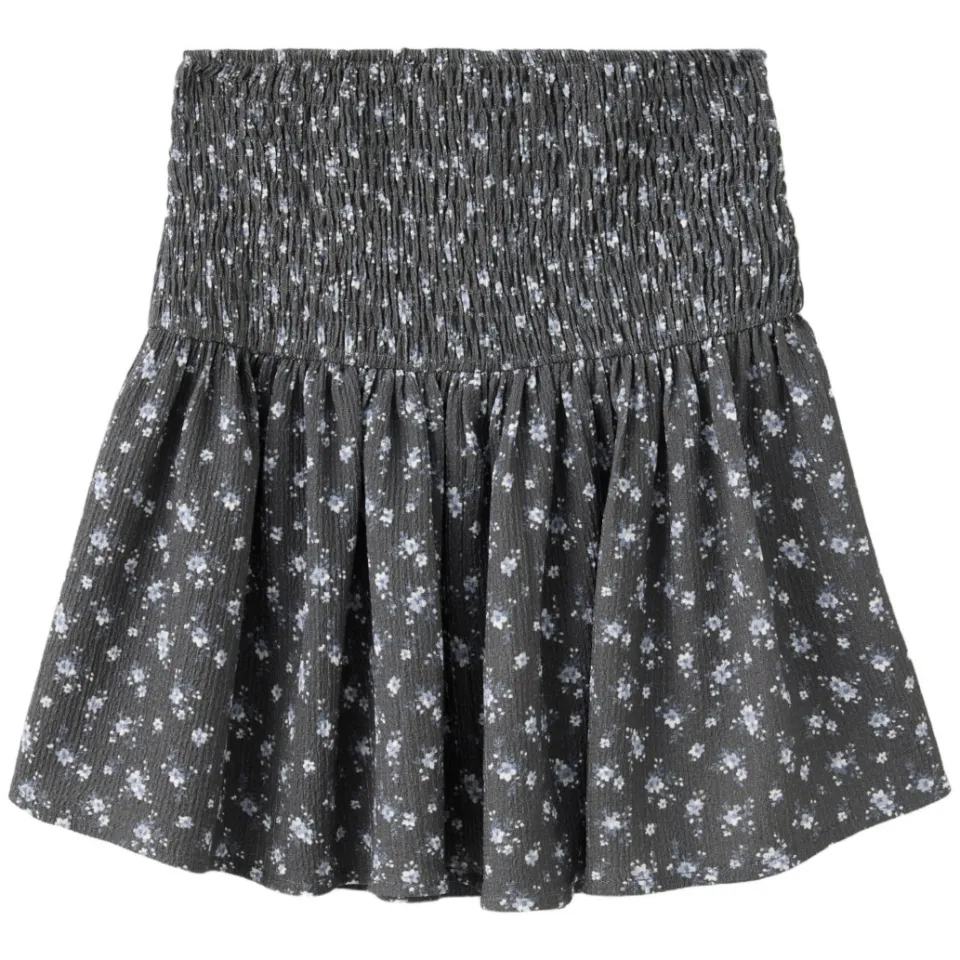 Mango Kids gebloemde rok antraciet Antraciet/lichtblauw/ecru