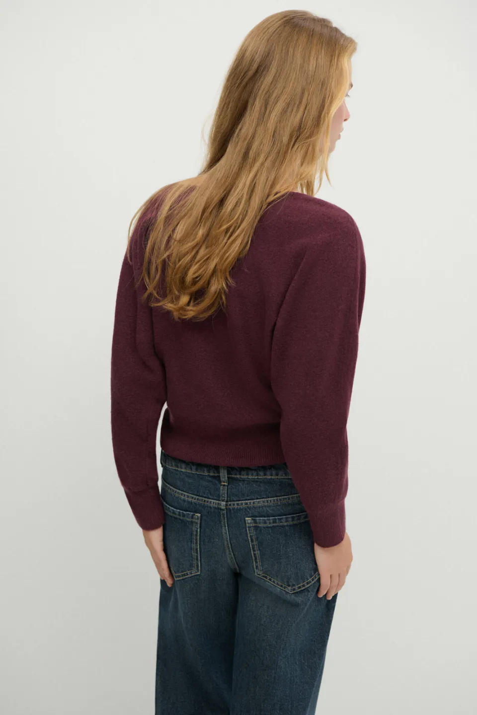Mango TEEN gebreide trui met wol - donkerrood, foto 4