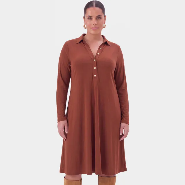 Yoek midi-jurk met knopen R-Dolce bruin