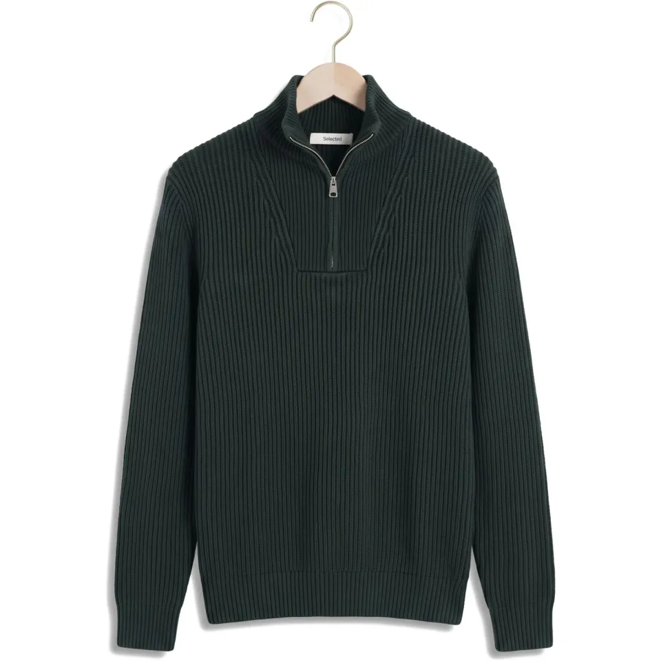 Selected Men Heren Truien & Vesten Slmdry Ls Knit Half Zip - Donkergroen, foto 3