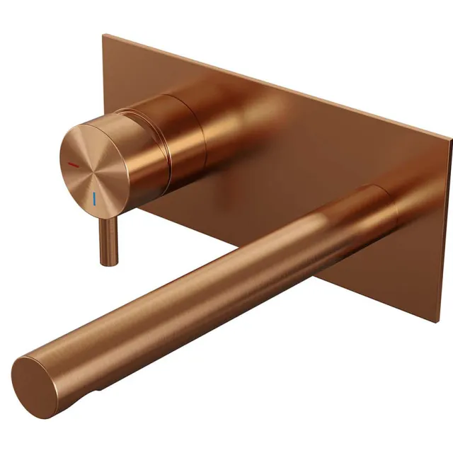 Brauer Inbouw Wastafelmengkraan Brauer Copper Edition Coldstart Rechte Uitloop Korte Ronde Hendel Links Geborsteld Koper PVD Met Afdekplaat