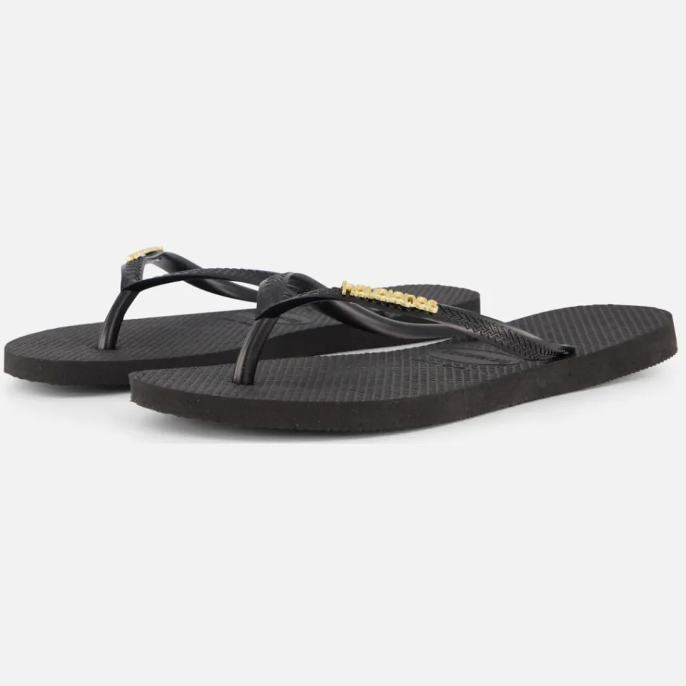 Havaianas Slim Logo Metallic Slippers zwart Rubber, foto 2