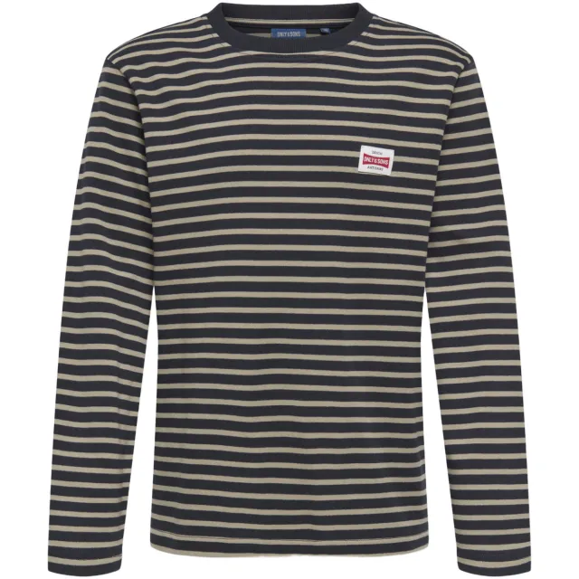 Only & Sons junior gestreepte longsleeve donkerblauw donkerblauw/beige