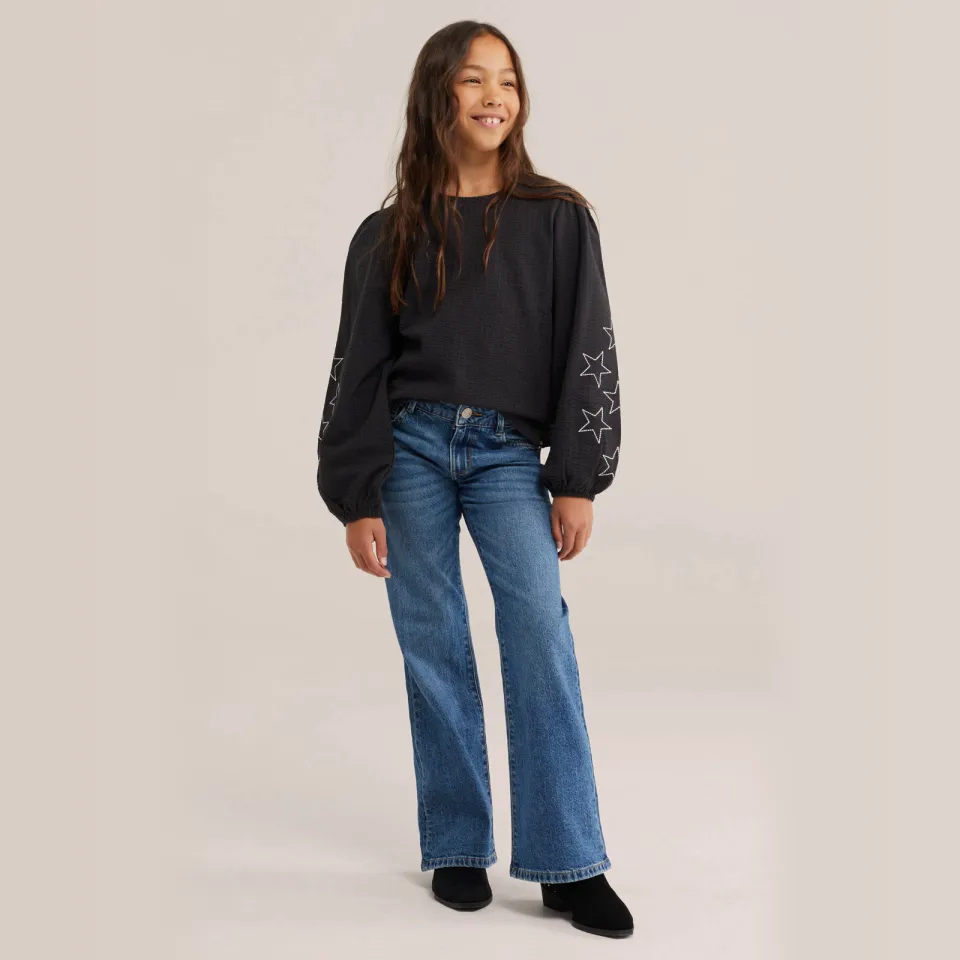 WE Fashion blousetop met borduursels en sterren zwart, foto 4