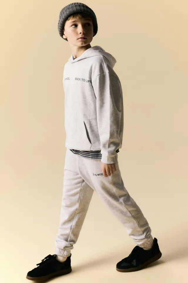 NAME IT KIDS boxy hoodie met backprint en tekst - grijs
