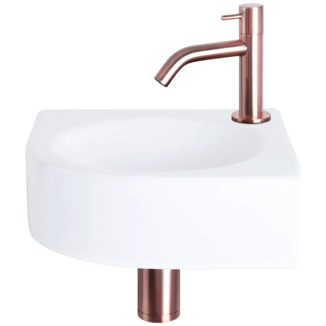 Differnz Fonteinset Differnz Cleo 30x30x10 cm Keramiek Wit Met Kraan Gebogen Rood Koper