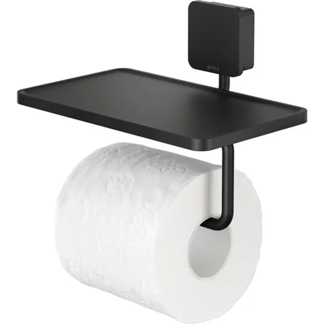 Geesa Topaz toiletrolhouder met planchet mat zwart