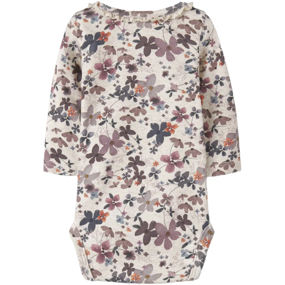 NAME IT BABY gebloemde romper - beige/roze Meisjes Stretchkatoen Ronde hals