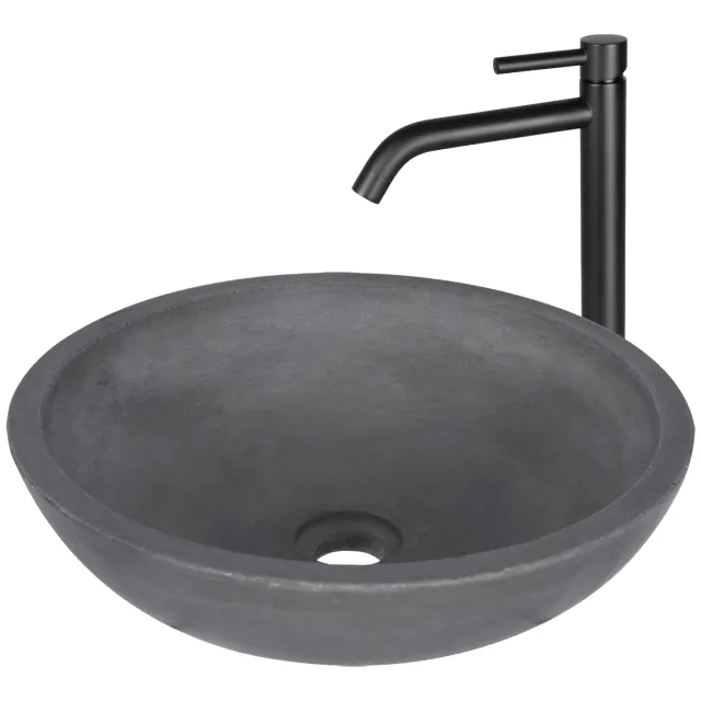 Waskomset Differnz Ravano Beton 40x12 cm Antraciet met Hoge Wastafelkraan Mat Zwart