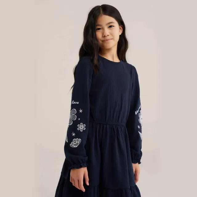 WE Fashion korte jurk met borduursels donkerblauw, foto 2