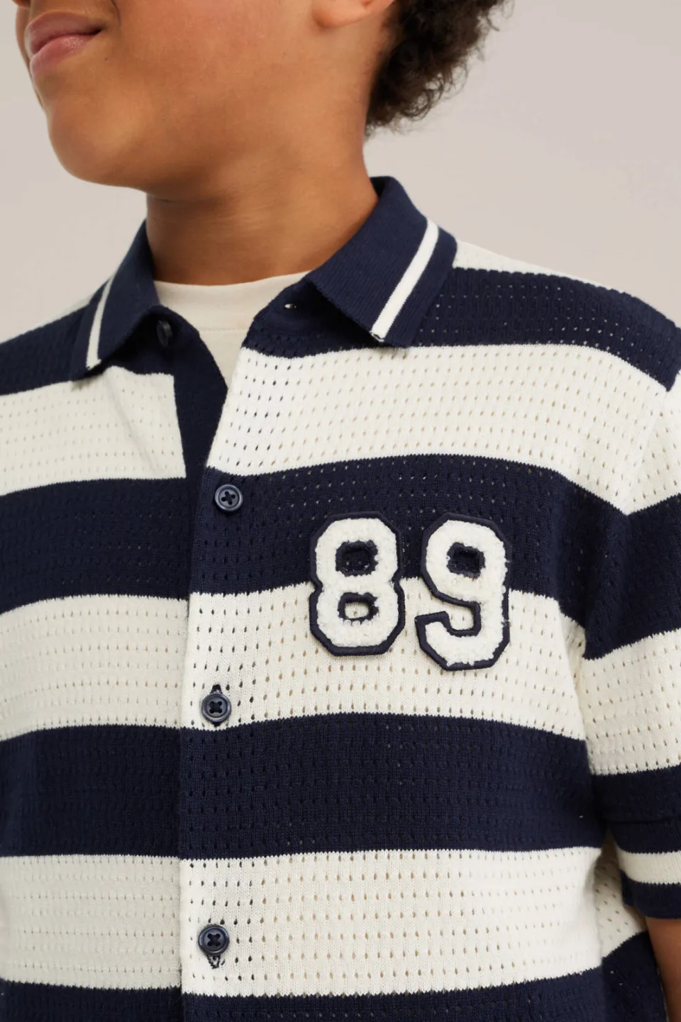 WE Fashion gebreide gestreepte polo - donkerblauw, foto 7