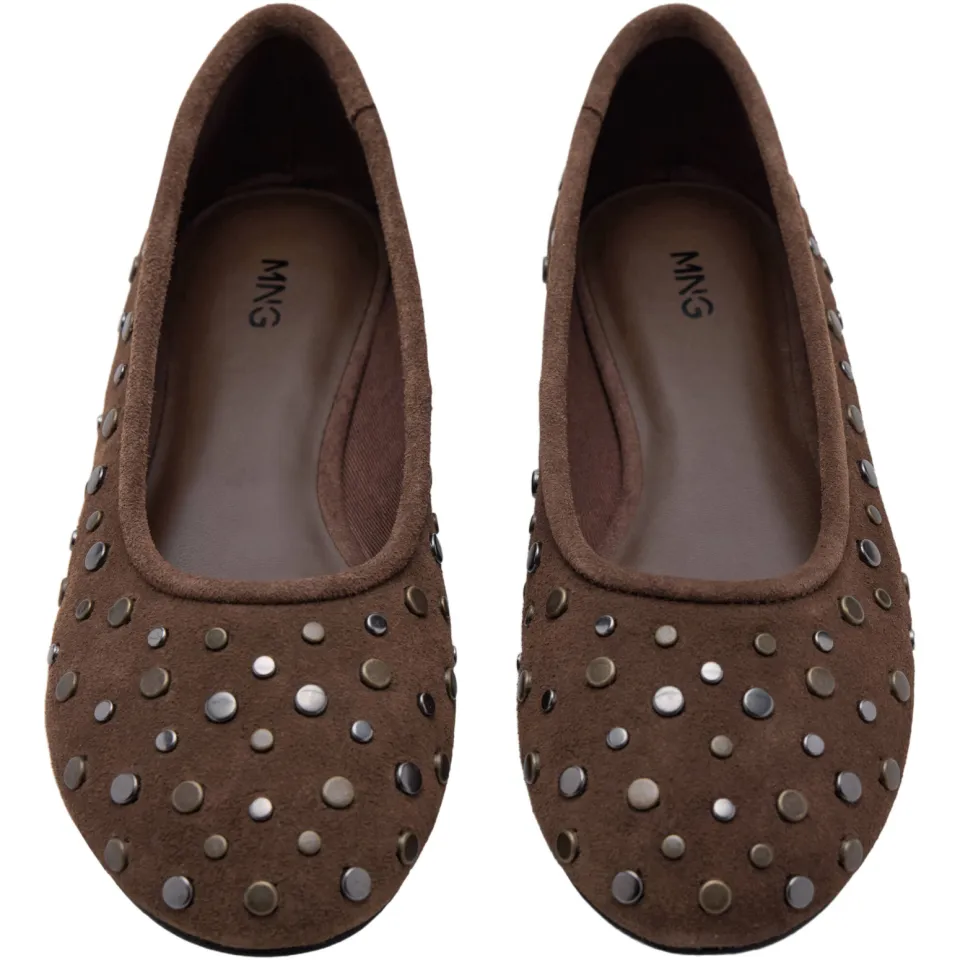 Mango TEEN suède ballerina's met studs - bruin, foto 4