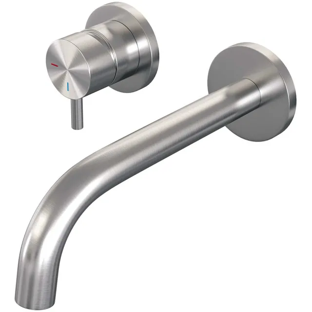 Brauer Inbouw Wastafelmengkraan Brauer Brushed Edition Coldstart Gebogen Uitloop Korte Ronde Hendel Links Geborsteld RVS PVD Met Rozetten