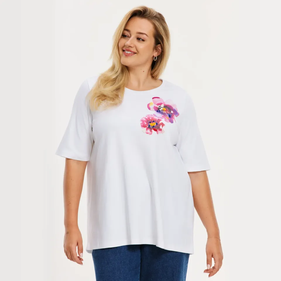 Yoek gebloemd T-shirt wit, foto 2