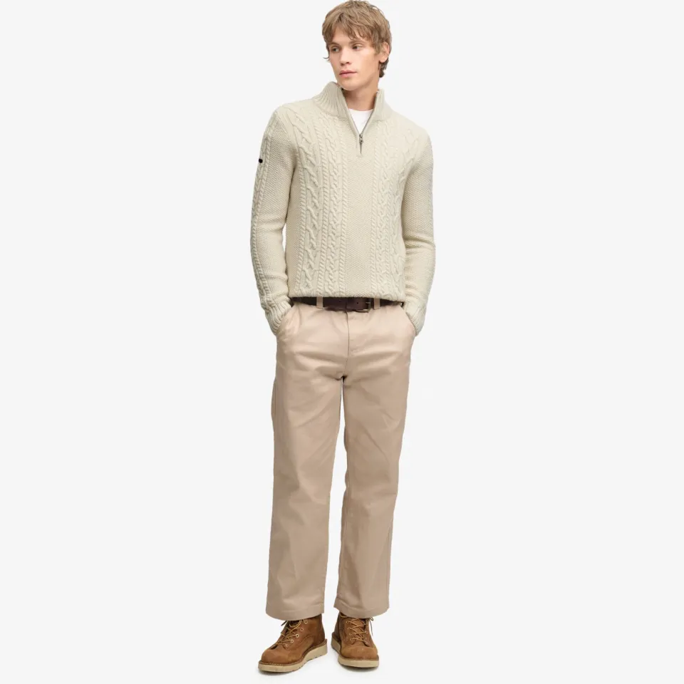 Superdry slim fit gebreide kabeltrui met kabels en wol - ecru, foto 4